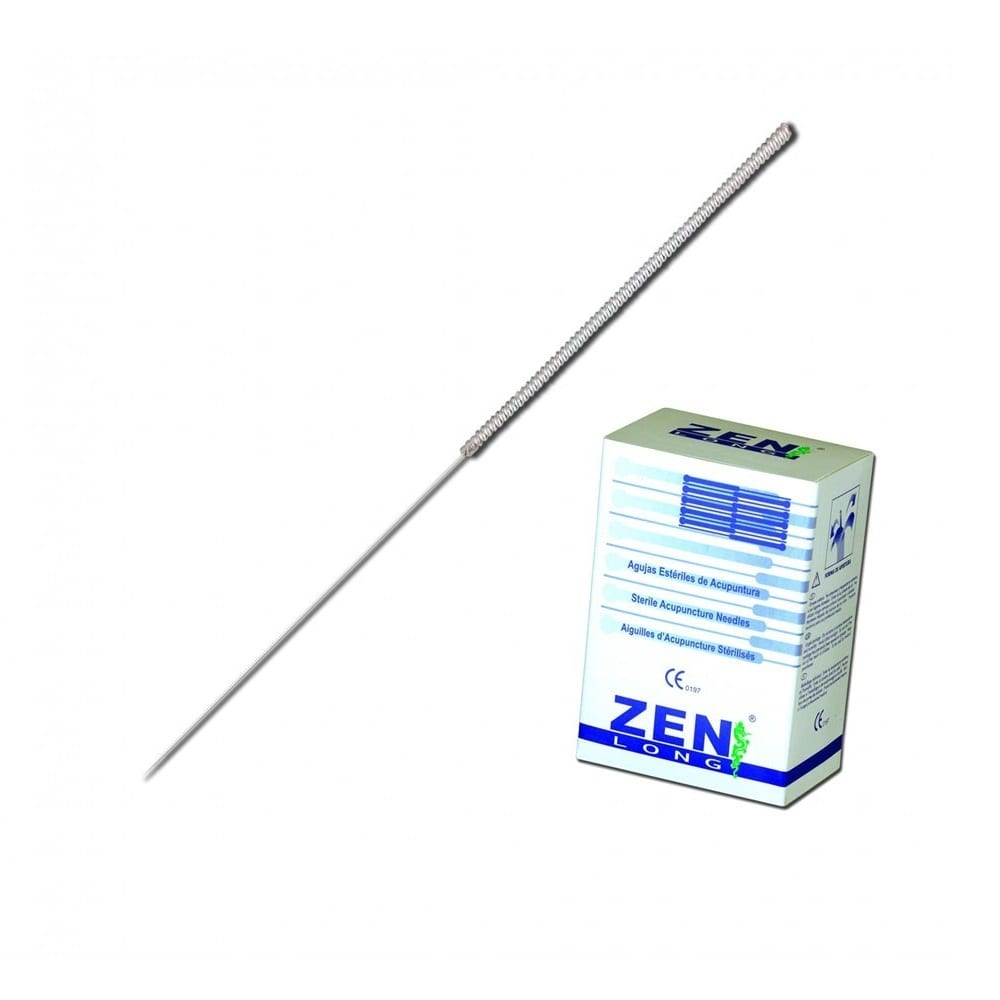 Aguja de acupuntura de acero siliconada con mango de acero sin cabeza y con  guía 0,18×25 mm. / 38×1 cun – Medical Train