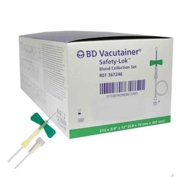 Palomita de seguridad Vacutainer 21G 305mm verde